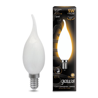 Лампа Gauss LED Filament Свеча на ветру OPAL E14 5W 420lm 2700К (104201105), 104201105
Лампа Gauss LED Filament Свеча на ветру OPAL E14 5W 420lm 2700К (104201105), 104201105