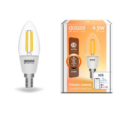Лампа Gauss Smart Home Filament С35 4,5W 495lm 2700К E14 диммируемая LED (1230112), 1230112
Лампа Gauss Smart Home Filament С35 4,5W 495lm 2700К E14 диммируемая LED (1230112), 1230112