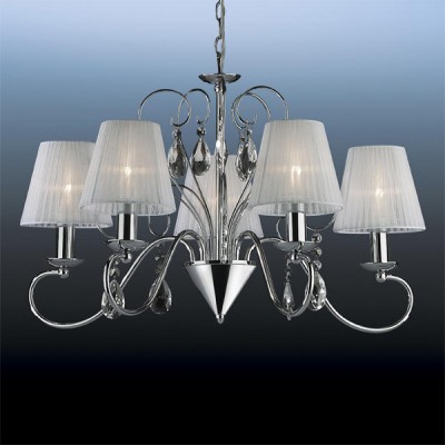 Люстра Odeon Light 2040/5 Essa хром Люстра Odeon Light 2040/5 Essa хромПодвесные<br>Люстра ODEON LIGHT 2040/5 ESSA выглядит по-королевски – настолько она роскошна и совершенна! Белые плафоны из органзы гармонично сочетаются с металлическими элементами и создают мягкое, «приглушенное освещение». Крупные прозрачные подвески похожи на капли дождя, свисающие с веток, и отлично дополняют весь ансамбль. Наличие длинной подвесной части крепления позволит люстре великолепно вписаться в комнату с высокими потолками, зрительно уравновесив пространство.<br><br>Установка на натяжной потолок: Да<br>S освещ. до, м2: 13<br>Крепление: Крюк<br>Тип лампы: накаливания / энергосбережения / LED-светодиодная<br>Тип цоколя: E14<br>Количество ламп: 5<br>MAX мощность ламп, Вт: 40<br>Диаметр, мм мм: 700<br>Высота, мм: 630-1100<br>Цвет арматуры: серебристый