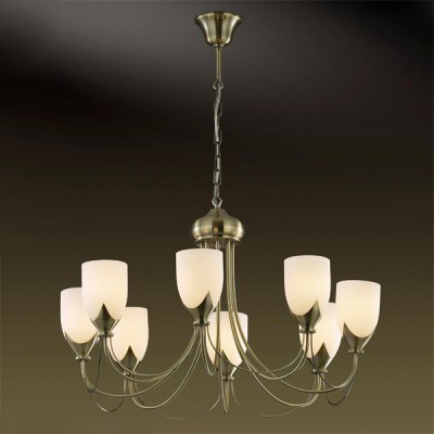 Люстра Odeon Light 2079/8 Risto бронза Люстра Odeon Light 2079/8 Risto бронзаПодвесные<br>Эта люстра станет настоящим украшением любой большой комнаты! Восемь лампочек освещают пространство на расстоянии до двадцати квадратных метров, а свет благодаря белым плафонам, мягкий и комфортный для зрения. Оригинальный дизайн подвески в виде цепи, плафонов в форме фужеров для шампанского, вставленных в резную подставку, привлечет внимание каждого, кто зайдет в комнату. Конструкция люстры выглядит легкой, изящной и наполненной воздухом.<br><br>Установка на натяжной потолок: Да<br>S освещ. до, м2: 21<br>Крепление: Крюк<br>Тип лампы: накаливания / энергосбережения / LED-светодиодная<br>Тип цоколя: E14<br>Количество ламп: 8<br>MAX мощность ламп, Вт: 40<br>Диаметр, мм мм: 690<br>Высота, мм: 420-1100<br>Цвет арматуры: бронзовый
