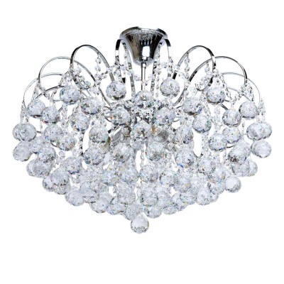 Люстра Mw light 232017608 Жемчуг Люстра Mw light 232017608 ЖемчугПотолочные<br>Описание модели 232017608: Филигранная техника выполнения люстры из коллекции Жемчуг порадует любителей роскоши и блеска в интерьере. Металлическое основание цвета хрома в сочетании с прозрачными хрустальными гроздьями делают светильник подлинным ювелирным украшением, наполняя обстановку сказочным мерцанием. Люстра без подвеса, поэтому прекрасно подойдёт для комнат со стандартными потолками. Рекомендуемая площадь освещения - 24 кв.м..<br><br>Установка на натяжной потолок: Да<br>S освещ. до, м2: 24<br>Крепление: Крюк<br>Тип лампы: Накаливания / энергосбережения / светодиодная<br>Тип цоколя: E14<br>Количество ламп: 8<br>MAX мощность ламп, Вт: 60<br>Диаметр, мм мм: 600<br>Высота, мм: 490<br>Цвет арматуры: серебристый<br>Общая мощность, Вт: 480