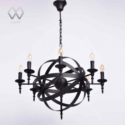 Люстра Mw light 249017208 Замок Люстра Mw light 249017208 ЗамокПодвесные<br>Описание модели 249017208: Готический дизайн люстры из коллекции «Замок» привлекает сочетанием классических деталей с современными элементами. Люстра выполнена в единой цветовой гамме матового чёрного цвета. Основание из металла плавно переходит в подсвечники для ламп, выполненные в виде оплавленной свечи и напоминающие о классических традициях. Композиция дополнена сферическим переплетением плоских металлических пластин вокруг шара в центральной части светильника. Стильный, трендовый дизайн позволяет люстре «Замок» гармонично смотреться в любой обстановке. Рекомендуемая площадь освещения порядка 24 кв.м.<br><br>Установка на натяжной потолок: Да<br>S освещ. до, м2: 24<br>Крепление: Крюк<br>Тип лампы: Накаливания / энергосбережения / светодиодная<br>Тип цоколя: E14<br>Количество ламп: 8<br>MAX мощность ламп, Вт: 60<br>Диаметр, мм мм: 680<br>Длина цепи/провода, мм: 280<br>Высота, мм: 950<br>Цвет арматуры: черный<br>Общая мощность, Вт: 480