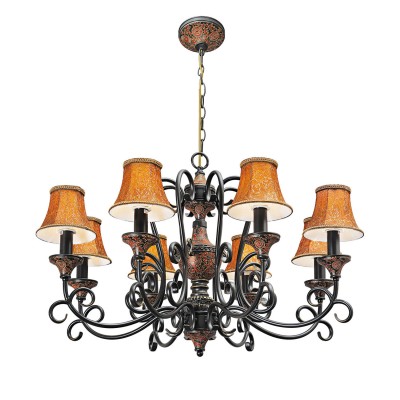 Люстра Chiaro 254012008 Версаче Люстра Chiaro 254012008 ВерсачеПодвесные<br>Выразительные формы легендарных светильников из коллекции Версаче выделяются своей изысканностью и гармоничным цветовым решением в стиле Кантри! Декор светильника Версаче изготовлен с использованием элементов, позаимствованных из колониального стиля. Кованое металлическое основание имеет фигурные завитки и вставки с резным окрашенным орнаментом. Текстильное полотно изготовлено из высококачественного натурального материала с использованием шёлковой нити для придания сложности фактуре. Подходящий светильник для создания оригинального и уютного интерьера<br><br>Установка на натяжной потолок: Да<br>S освещ. до, м2: 24<br>Крепление: Планка<br>Тип лампы: накаливания / энергосбережения / LED-светодиодная<br>Тип цоколя: E14<br>Количество ламп: 8<br>MAX мощность ламп, Вт: 60<br>Диаметр, мм мм: 820<br>Длина цепи/провода, мм: 1660<br>Высота, мм: 2200