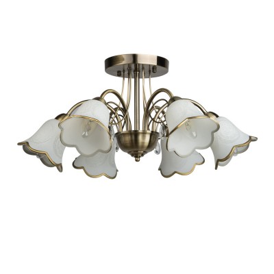 Люстра De markt 256018706 Флора Люстра De markt 256018706 ФлораПотолочные<br>Описание модели 256018706: Тонко проработанный рисунок на белых плафонах, как лакмусовая бумага, проявляется в особой среде! Зажженный светильник обретает иной вид - торжественный и нарядный. Плафоны как будто покрываются ажурной тканью, свет от которых придаёт интерьеру праздничность и романтичность.<br><br>Установка на натяжной потолок: Да<br>S освещ. до, м2: 18<br>Крепление: Планка<br>Тип лампы: накаливания / энергосбережения / LED-светодиодная<br>Тип цоколя: E14<br>Количество ламп: 6<br>MAX мощность ламп, Вт: 60<br>Диаметр, мм мм: 640<br>Высота, мм: 300<br>Цвет арматуры: бронзовый