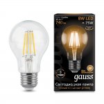 Лампа Gauss LED Filament A60 E27 8W 740lm 2700К (102802108)