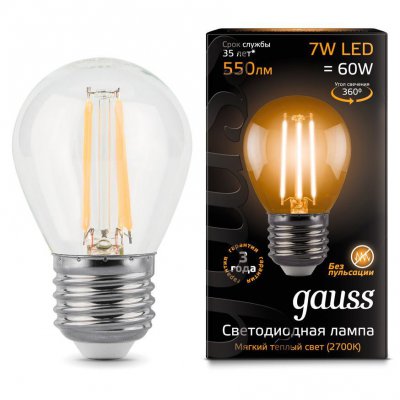 Лампа Gauss LED Filament Шар E27 7W 550lm 2700K step dimmable (105802107), 105802107
Лампа Gauss LED Filament Шар E27 7W 550lm 2700K step dimmable (105802107), 105802107