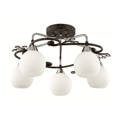 Люстра потолочная Lumion 2851/5C SIVILLA Люстра потолочная Lumion 2851/5C SIVILLAПотолочные<br>Что нам известно о данной модели: Люстра потолочная 2851/5C серии Sivilla оформлена в современном стиле. Люстра состоит из базовых плафонов, выполненных из матового белого стекла и арматуры редкого состаренного черного цвета с эфектом ржавчины, украшенной изысками изгибов арматуры и вкраплениями из хрусталя. В данной модели сочетаются цветовые решения стиля лофт и базовый дизайн, что делает ее актуальной практически для любого интерьера. Цоколь E14. Мощность 5x40W. Нет ламп в комплекте.<br><br>Установка на натяжной потолок: Да<br>S освещ. до, м2: 10<br>Крепление: Потолочное<br>Тип товара: Люстра потолочная<br>Скидка, %: 17<br>Тип лампы: накаливания / энергосбережения / LED-светодиодная<br>Тип цоколя: E14<br>Количество ламп: 5<br>MAX мощность ламп, Вт: 40<br>Диаметр, мм мм: 550<br>Высота, мм: 280<br>Цвет арматуры: коричневый