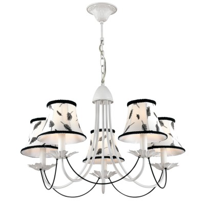 Люстра Odeon light 2920/5 NOVOLA Люстра Odeon light 2920/5 NOVOLAПодвесные<br>В данном разделе интернет-магазина Светодом Вы сможете купить для освещения дома грациозную модель - Люстра 2920/5 серии Novola выполнена в белом цвете. Светлый тканевый абажур декорирован рисунком из черных перьер, декоративные элементы выполнены в виде металлических лепестков. Цоколь Е14. Мощность 5х40W. Тип крепления крюк . Нет ламп в комплекте.<br><br>Установка на натяжной потолок: Да<br>S освещ. до, м2: 10<br>Крепление: Крюк<br>Тип лампы: Накаливания / энергосбережения / светодиодная<br>Тип цоколя: E14<br>Количество ламп: 5<br>MAX мощность ламп, Вт: 40<br>Диаметр, мм мм: 580<br>Оттенок (цвет): белый<br>Цвет арматуры: белый