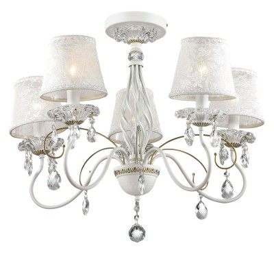 Люстра потолочная Odeon light 2922/5C TALSANO Люстра потолочная Odeon light 2922/5C TALSANOПотолочные<br>В данном разделе интернет-магазина Светодом Вы сможете купить для освещения дома грациозную модель - Люстра 2922/5С серии Talsano выполнена в белом цвете с позолотой. Светлый тканевый абажур потолочной люстры украшен ажурным рисунком, декоративные элементы выполнены в виде хрустальных подвесок. Цоколь Е14. Мощность 5х40W. Нет ламп в комплекте.<br><br>Установка на натяжной потолок: Да<br>S освещ. до, м2: 10<br>Крепление: Планка<br>Тип товара: Люстра потолочная<br>Тип лампы: Накаливания / энергосбережения / светодиодная<br>Тип цоколя: E14<br>Количество ламп: 5<br>MAX мощность ламп, Вт: 40<br>Диаметр, мм мм: 640<br>Высота, мм: 460<br>Оттенок (цвет): белый с золотом<br>Цвет арматуры: белый с золотистой патиной