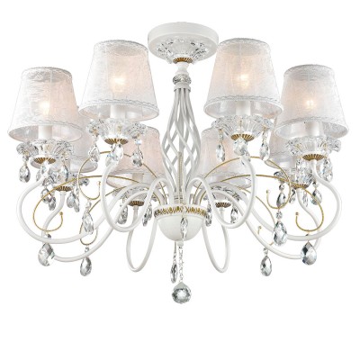 Люстра потолочная Odeon light 2922/8C TALSANO Люстра потолочная Odeon light 2922/8C TALSANOПотолочные<br>В данном разделе интернет-магазина Светодом Вы сможете купить для освещения дома грациозную модель - Люстра 2922/8С серии Talsano выполнена в белом цвете с позолотой. Светлый тканевый абажур потолочной люстры украшен ажурным рисунком, декоративные элементы выполнены в виде хрустальных подвесок. Цоколь Е14. Мощность 8х40W. Нет ламп в комплекте.<br><br>Установка на натяжной потолок: Да<br>S освещ. до, м2: 16<br>Крепление: Планка<br>Тип лампы: Накаливания / энергосбережения / светодиодная<br>Тип цоколя: E14<br>Количество ламп: 8<br>MAX мощность ламп, Вт: 40<br>Диаметр, мм мм: 760<br>Высота, мм: 480<br>Оттенок (цвет): белый с золотом<br>Цвет арматуры: белый с золотистой патиной
