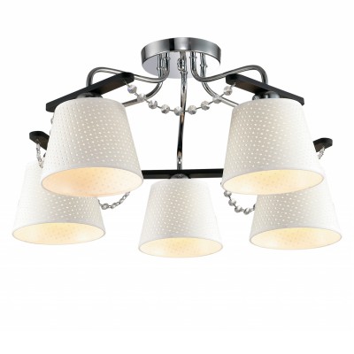 Люстра потолочная Odeon light 2931/5C SALANSO Люстра потолочная Odeon light 2931/5C SALANSOПотолочные<br>В данном разделе интернет-магазина Светодом Вы сможете купить для освещения дома грациозную модель - Люстра 2931/5С серии Salanso выполнена в хромовом цвете. Светлый тканевый абажур потолочной люстры украшен ажурным рисунком, декоративные элементы выполнены в виде хрустальных подвесок. Цоколь Е27. Мощность 5х40W. Нет ламп в комплекте.<br><br>Установка на натяжной потолок: Да<br>S освещ. до, м2: 10<br>Крепление: Планка<br>Тип лампы: Накаливания / энергосбережения / светодиодная<br>Тип цоколя: E27<br>Количество ламп: 5<br>MAX мощность ламп, Вт: 40<br>Диаметр, мм мм: 600<br>Высота, мм: 300<br>Оттенок (цвет): хром<br>Цвет арматуры: серебристый