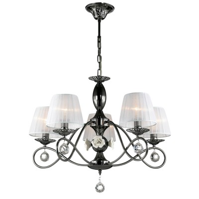 Люстра Odeon light 2933/5 BRESANO Люстра Odeon light 2933/5 BRESANOПодвесные<br>В данном разделе интернет-магазина Светодом Вы сможете купить для освещения дома грациозную модель - Люстра 2933/5 серии Bresano выполнена в цвете темный хром. Абажур из светлой органзы, декоративные элементы в виде керамической розы и хрустальных подвесок. Цоколь Е14. Мощность 5х40W. Тип крепления крюк . Нет ламп в комплекте.<br><br>Установка на натяжной потолок: Да<br>S освещ. до, м2: 10<br>Крепление: Крюк<br>Тип лампы: Накаливания / энергосбережения / светодиодная<br>Тип цоколя: E14<br>Количество ламп: 5<br>MAX мощность ламп, Вт: 40<br>Диаметр, мм мм: 600<br>Оттенок (цвет): темный хром<br>Цвет арматуры: черный