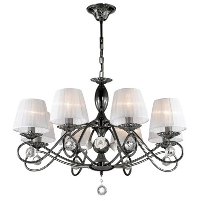 Люстра Odeon light 2933/8 BRESANO Люстра Odeon light 2933/8 BRESANOПодвесные<br>В данном разделе интернет-магазина Светодом Вы сможете купить для освещения дома грациозную модель - Люстра 2933/8 серии Bresano выполнена в цвете темный хром. Абажур из светлой органзы, декоративные элементы в виде керамической розы и хрустальных подвесок. Цоколь Е14. Мощность 8х40W. Тип крепления крюк . Нет ламп в комплекте.<br><br>Установка на натяжной потолок: Да<br>S освещ. до, м2: 16<br>Крепление: Крюк<br>Тип лампы: Накаливания / энергосбережения / светодиодная<br>Тип цоколя: E14<br>Количество ламп: 8<br>MAX мощность ламп, Вт: 40<br>Диаметр, мм мм: 710<br>Оттенок (цвет): темный хром<br>Цвет арматуры: черный