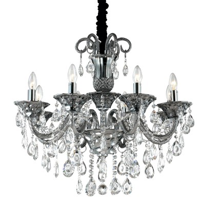 Светильник подвесной Odeon light 2940/8 VALENSA Светильник подвесной Odeon light 2940/8 VALENSAПодвесные<br>В данном разделе интернет-магазина Светодом Вы сможете купить для освещения дома грациозную модель - Люстра 2940/8 серии Valensa оформлена в классическом стиле. Вензеля из темно-серого стекла и множество хрустальных подвесок придают данной моделе роскошь исполнения, цвет покрытия базы хром. Рекомендуем исползовать лампочки типа свеча на ветру . Цоколь Е14. Мощность 8x40W. Тип крепления крюк . Нет ламп в комплекте.<br><br>Установка на натяжной потолок: Да<br>S освещ. до, м2: 16<br>Крепление: Крюк<br>Тип товара: Люстра<br>Тип лампы: Накаливания / энергосбережения / светодиодная<br>Тип цоколя: E14<br>Количество ламп: 8<br>MAX мощность ламп, Вт: 40<br>Диаметр, мм мм: 740<br>Оттенок (цвет): хром<br>Цвет арматуры: серебристый