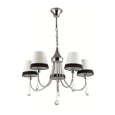 Люстра подвесная Lumion 2978/5 NAIRA Люстра подвесная Lumion 2978/5 NAIRAПодвесные<br>Люстра 2978/1W серии Naira оформлена в современном стиле. Люстра состоит из тканевых белоснежных абажуров с черным ободком, и хромовой арматуры, украшенной хрустальными подвесками. Актуальное сочетание черного и белого уже давно стало классикой, а современная хромовая арматура придает модели современную утонченность. Цоколь Е14. Мощность 5x40W. Нет ламп в комплекте.<br><br>Установка на натяжной потолок: Да<br>S освещ. до, м2: 10<br>Крепление: Потолочное<br>Тип лампы: накаливания / энергосбережения / LED-светодиодная<br>Тип цоколя: E14<br>Количество ламп: 5<br>Ширина, мм: 640<br>MAX мощность ламп, Вт: 40<br>Диаметр, мм мм: 640<br>Длина, мм: 640<br>Высота, мм: 540<br>Цвет арматуры: серебристый