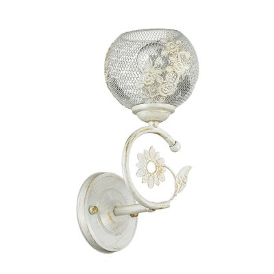 Настенный светильник бра Lumion 3000/1W IVETTA Настенный светильник бра Lumion 3000/1W IVETTAКлассические<br>Бра 3000/1W серии Ivetta оформлена в классическом стиле. Светильник состоит из металлического сетчатого абажура с ажурным декором и арматуры белого с золотой патиной цвета, украшенной металлическим флористическим элементом. Стильная и современная, данная модель берет свои истоки в классических цветовых решениях и декорациях. Цоколь E14. Мощность 1x40W. Нет ламп в комплекте.<br><br>Крепление: Настенное<br>Тип лампы: накаливания / энергосбережения / LED-светодиодная<br>Тип цоколя: E14<br>Количество ламп: 1<br>Ширина, мм: 110<br>MAX мощность ламп, Вт: 40<br>Диаметр, мм мм: 155<br>Длина, мм: 155<br>Высота, мм: 280<br>Цвет арматуры: белый