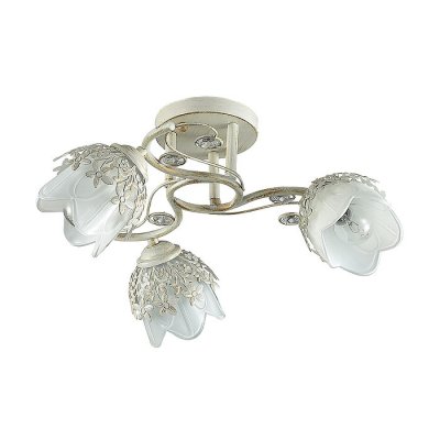 Люстра потолочная Lumion 3002/3C FLORANA Люстра потолочная Lumion 3002/3C FLORANAПотолочные<br>Люстра потолочная 3002/3C серии Florana оформлена в классическом стиле. Люстра состоит из стеклянных плафонов с ажурным металлическим декором и арматуры белого с золотой патиной цвета, украшенной хрусталем. Нежные плафоны в виде бутонов нераспустившегося цветка никого не смогут оставить равнодушными. Цоколь E14. Мощность 3x40W. Нет ламп в комплекте.<br><br>Установка на натяжной потолок: Да<br>S освещ. до, м2: 6<br>Крепление: Потолочное<br>Тип лампы: накаливания / энергосбережения / LED-светодиодная<br>Тип цоколя: E14<br>Количество ламп: 3<br>Ширина, мм: 200<br>MAX мощность ламп, Вт: 40<br>Диаметр, мм мм: 200<br>Длина, мм: 200<br>Высота, мм: 440<br>Цвет арматуры: белый