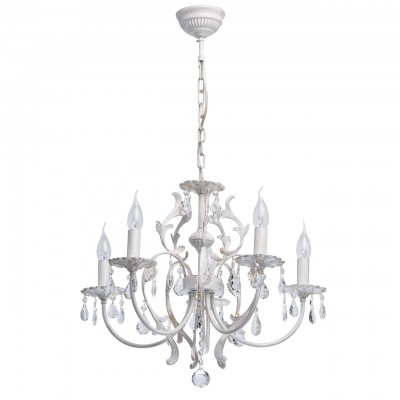 Светильник Mw-light 301019805 Светильник Mw-light 301019805Подвесные<br>301019805 - то Изщна и грациозна лстра из коллекции «Свеча» станет роскошным украшением интерьера. Металлическое основание матового белого цвета дополнено ффектом патины в цвет золота. Под стать ему царственно изогнутые рожки, каждый из которых завершат свечи – источники света. Лстра выглдит особенно празднично и богато благодар декору в виде плавных завитков в растительной стилистике и крупных переливащихс подвесов из прозрачного хрустал.<br><br>S освещ. до, м2: 15<br>Тип лампы: накаливани / нергосбережени / LED-светодиодна<br>Тип цокол: E14<br>Количество ламп: 5<br>MAX мощность ламп, Вт: 60<br>Диаметр, мм мм: 640<br>Длина цепи/провода, мм: 280<br>Высота, мм: 960<br>Цвет арматуры: белый