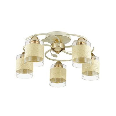 Люстра потолочная Lumion 3029/5C FILLA Люстра потолочная Lumion 3029/5C FILLAПотолочные<br>Люстра потолочная 3029/5C серии Filla оформлена в современном стиле. Люстра состоит из прозрачных плафонов циллиндрической формы, украшенных декоративной намоткой из нити молочного цвета, и арматуры цвета золото/белый с золотой патиной. Данная модель не теряет актуальность уже несколько сезонов и смотрится очень современно. Цоколь E27. Мощность 5x60W. Нет ламп в комплекте.<br><br>Установка на натяжной потолок: Да<br>S освещ. до, м2: 15<br>Крепление: Потолочное<br>Тип лампы: накаливания / энергосбережения / LED-светодиодная<br>Тип цоколя: E27<br>Цвет арматуры: Золотой<br>Количество ламп: 5<br>Ширина, мм: 520<br>Диаметр, мм мм: 520<br>Длина, мм: 520<br>Высота, мм: 230<br>MAX мощность ламп, Вт: 60