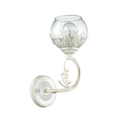 Настенный светильник бра Lumion 3041/1W FLORANA Настенный светильник бра Lumion 3041/1W FLORANAФлористика<br>Бра 3041/1W серии Florana оформлена в классическом стиле. Светильник состоит из стеклянного плафона с ажурным металлическим декором и легкой арматуры белого с золотой патиной цвета. Данная модель подарит ощущение воздушной романтики и нежности. Цоколь E14. Мощность 1x40W. Нет ламп в комплекте.<br><br>Крепление: Настенное<br>Тип лампы: накаливания / энергосбережения / LED-светодиодная<br>Тип цоколя: E14<br>Цвет арматуры: белый<br>Количество ламп: 1<br>Ширина, мм: 110<br>Диаметр, мм мм: 160<br>Длина, мм: 160<br>Высота, мм: 290<br>MAX мощность ламп, Вт: 40