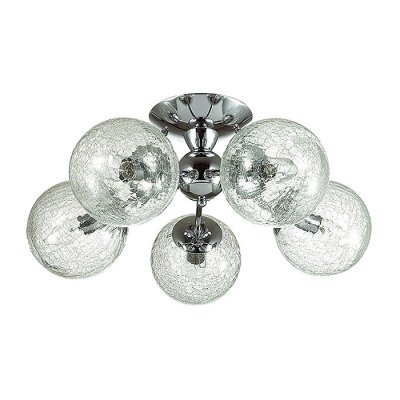 Люстра потолочная Lumion 3060/5C PALLA Люстра потолочная Lumion 3060/5C PALLAПотолочные<br>Люстра потолочная 3060/5C серии Palla оформлена в современном стиле. Люстра состоит из прозрачных плафонов с эффектом потрескавшегося стекла в форме шара и хромовой арматуры. Данная модель за счет формы плафонов визуально увеличит объем Вашей комнаты. Цоколь E14. Мощность 5x40W. Нет ламп в комплекте.<br><br>Установка на натяжной потолок: Да<br>S освещ. до, м2: 10<br>Крепление: Потолочное<br>Тип лампы: накаливания / энергосбережения / LED-светодиодная<br>Тип цоколя: E14<br>Количество ламп: 5<br>Ширина, мм: 500<br>MAX мощность ламп, Вт: 40<br>Диаметр, мм мм: 500<br>Длина, мм: 500<br>Высота, мм: 235<br>Цвет арматуры: серебристый