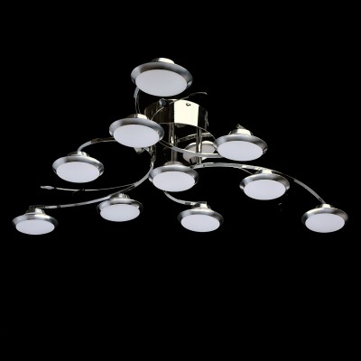 Люстра потолочная Mw light 308010910 Нанси Люстра потолочная Mw light 308010910 НансиПотолочные<br>Описание модели 308010910: Нестандартная и современная люстра из коллекции «Нанси» для тех, кто следит за последними модными трендами в мире света. Основание из металла цвета хрома идеально смотрится в сочетании с плоскими плафонами округлой формы, выполненными из белого акрила. Изгибы рожков придают светильнику инопланетный вид, а минималистичный растительный декор оживляет композицию. Такая люстра идеально подойдет для стандартных потолков, а также может использоваться в качестве световой композиции на стене. Благодаря направленности света как вверх, так и вниз, достигается необычная подсветка и высокие параметры освещённости порядка 16 кв.м.<br><br>Установка на натяжной потолок: Да<br>S освещ. до, м2: 16<br>Крепление: Планка<br>Цветовая t, К: 4200<br>Тип лампы: LED<br>Тип цоколя: LED<br>Количество ламп: 10<br>MAX мощность ламп, Вт: 5<br>Диаметр, мм мм: 1000<br>Высота, мм: 190<br>Цвет арматуры: серебристый<br>Общая мощность, Вт: 50