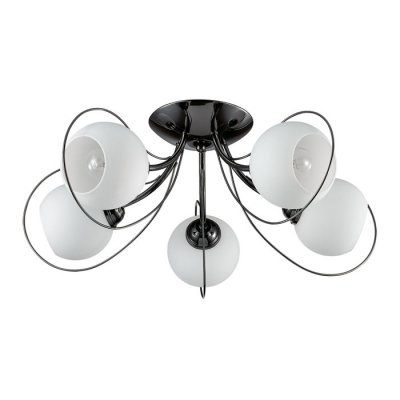Люстра потолочная Lumion 3083/5C ARIA Люстра потолочная Lumion 3083/5C ARIAПотолочные<br>Люстра потолочная 3083/5C серии Aria оформлена в современном стиле. Люстра состоит из круглых белых стеклянных плафонов и причудливой арматуры современного черного глянцевого цвета. При всей своей простоте данная модель имеет очень оригинальный и привлекающий внимание дизайн. Цоколь E14. Мощность 5x40W. Нет ламп в комплекте.<br><br>Установка на натяжной потолок: Да<br>S освещ. до, м2: 10<br>Крепление: Потолочное<br>Тип лампы: накаливания / энергосбережения / LED-светодиодная<br>Тип цоколя: E14<br>Количество ламп: 5<br>Ширина, мм: 560<br>MAX мощность ламп, Вт: 40<br>Диаметр, мм мм: 560<br>Длина, мм: 560<br>Высота, мм: 230<br>Цвет арматуры: черный