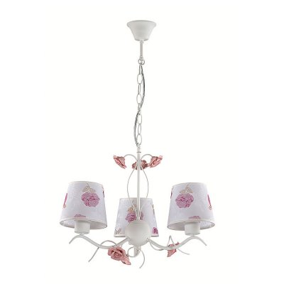 Люстра подвесная Lumion 3091/3 ROSALI Люстра подвесная Lumion 3091/3 ROSALIПодвесные<br>Люстра 3091/3 серии Rosali оформлена в классическом стиле. Люстра состоит из тканевых абажуров с цветочным принтом, и белой арматуры, украшенной легкой золотой патиной. Керамические розочки на арматуре придают модели оттенок девичьей легкости и нежности. Модель несомненно подойдет в комнату, выдержанную в пастельных тонах. Цоколь E14. Мощность 3x40W. Нет ламп в комплекте.<br><br>Установка на натяжной потолок: Да<br>S освещ. до, м2: 6<br>Крепление: Потолочное<br>Тип лампы: накаливания / энергосбережения / LED-светодиодная<br>Тип цоколя: E14<br>Количество ламп: 3<br>Ширина, мм: 510<br>MAX мощность ламп, Вт: 40<br>Диаметр, мм мм: 510<br>Длина, мм: 510<br>Высота, мм: 760<br>Цвет арматуры: белый