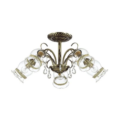 Люстра потолочная Lumion 3094/5C DIVINA Люстра потолочная Lumion 3094/5C DIVINAПотолочные<br>Люстра потолочная 3094/5C серии Divina оформлена в классическом стиле. Светильник состоит из стеклянных плафонов с металлической окантовкой и арматуры бронзового цвета, украшенной хрусталем. Данная модель станет прекрасным решением для кухни или небольшой гостиной. Цоколь E14. Мощность 5x60W. Нет ламп в комплекте.<br><br>Установка на натяжной потолок: Да<br>S освещ. до, м2: 15<br>Крепление: Потолочное<br>Тип лампы: накаливания / энергосбережения / LED-светодиодная<br>Тип цоколя: E14<br>Цвет арматуры: бронзовый<br>Количество ламп: 5<br>Ширина, мм: 600<br>Диаметр, мм мм: 600<br>Длина, мм: 600<br>Высота, мм: 290<br>MAX мощность ламп, Вт: 60