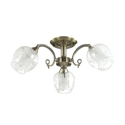 Люстра потолочная Lumion 3107/3C VELIA Люстра потолочная Lumion 3107/3C VELIAПотолочные<br>Что нам известно о данной модели: Люстра потолочная 3107/3C серии Velia оформлена в классическом стиле. Светильник состоит из двойных плафонов, нижняя часть которых - молочно-матовая, а врехняя - прозрачная с вензельным рисунком, и незатейливой арматуры бронзового цвета. Данная модель будет незаменимой в небольших комнатах в классическом стиле. Цоколь E14. Мощность 3x60W. Нет ламп в комплекте.<br><br>Установка на натяжной потолок: Ограничено<br>S освещ. до, м2: 9<br>Крепление: Потолочное<br>Тип товара: Люстра потолочная<br>Тип лампы: накаливания / энергосбережения / LED-светодиодная<br>Тип цоколя: E14<br>Количество ламп: 3<br>Ширина, мм: 600<br>MAX мощность ламп, Вт: 60<br>Диаметр, мм мм: 600<br>Длина, мм: 600<br>Высота, мм: 230<br>Цвет арматуры: бронзовый