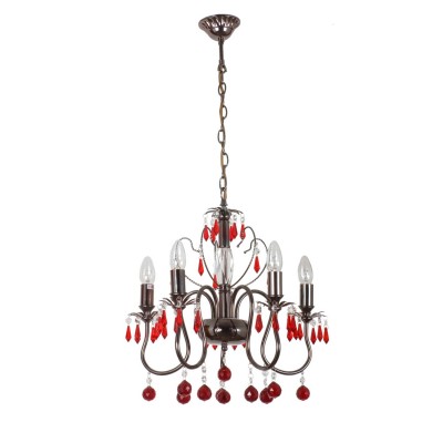 Люстра Mw light 313011205 Барселона Люстра Mw light 313011205 БарселонаПодвесные<br>Описание модели 313011205: Изящная люстра из коллекции «Барселона», выполненная в духе современной классики, украсит любой интерьер, а за счет своего яркого декора внесет разнообразие и добавит изюминку. Изогнутые рожки с источниками света в виде свеч прекрасно дополнят металлическое основание цвета никеля и создадут единый гармоничный дуэт с хрустальными подвесками гранатового цвета. Рекомендуемая площадь освещения 15 кв.м.<br><br>Установка на натяжной потолок: Да<br>S освещ. до, м2: 15<br>Рекомендуемые колбы ламп: свеча / свеча на ветру<br>Крепление: Крюк<br>Тип лампы: накаливания / энергосбережения / LED-светодиодная<br>Тип цоколя: E14<br>Количество ламп: 5<br>MAX мощность ламп, Вт: 60<br>Диаметр, мм мм: 450<br>Длина цепи/провода, мм: 500<br>Высота, мм: 1050<br>Поверхность арматуры: глянцевый<br>Оттенок (цвет): красный<br>Цвет арматуры: черный<br>Общая мощность, Вт: 300