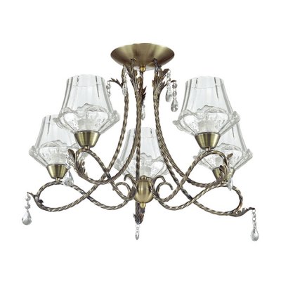 Люстра потолочная Lumion 3134/5C MONGA Люстра потолочная Lumion 3134/5C MONGAПотолочные<br>Что нам известно о данной модели: Люстра потолочная 3134/5C серии Monga оформлена в классическом стиле. Люстра состоит из прозрачных стеклянных плафонов оригинальной формы и элегантной арматуры бронзового цвета, украшенной хрустальными подвесками. Данная модель станет замечательным украшением любой комнаты. Цоколь E27. Мощность 5x60W. Нет ламп в комплекте.<br><br>S освещ. до, м2: 15<br>Крепление: Потолочное<br>Тип лампы: накаливания / энергосбережения / LED-светодиодная<br>Тип цоколя: E27<br>Количество ламп: 5<br>Ширина, мм: 410<br>MAX мощность ламп, Вт: 60<br>Диаметр, мм мм: 610<br>Длина, мм: 610<br>Высота, мм: 610<br>Цвет арматуры: бронзовый