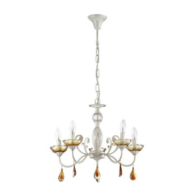Люстра подвесная Lumion 3136/5 AMBERRA Люстра подвесная Lumion 3136/5 AMBERRAПодвесные<br>Люстра 3136/5 серии Amberra оформлена в классическом стиле. Люстра состоит из арматуры белого с золотой патиной цвета, украшенной хрустальными блюдцами под лампы-свечки, а тажке подвесками с янтарным стеклом. Данная модель особенно актуальна в этом сезоне, т.к. янтарь - одна из последних его тенденций. Цоколь E14. Мощность 5x60W. Нет ламп в комплекте.<br><br>Установка на натяжной потолок: Да<br>S освещ. до, м2: 15<br>Крепление: Потолочное<br>Тип лампы: накаливания / энергосбережения / LED-светодиодная<br>Тип цоколя: E14<br>Количество ламп: 5<br>Ширина, мм: 540<br>MAX мощность ламп, Вт: 60<br>Диаметр, мм мм: 540<br>Длина, мм: 540<br>Высота, мм: 400<br>Цвет арматуры: белый