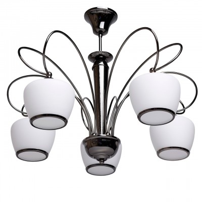 Люстра Mw light 315012605 Блеск Люстра Mw light 315012605 БлескПотолочные<br>Описание модели 315012605: Стильный, современный светильник из коллекции «Блеск» не оставит равнодушным ценителей новых решений в интерьере. Он выполнен в популярном стиле контемпорари. Металлический блеск основания цвета никеля удачно гармонирует с матовыми молочно-белыми плафонами. Оригинальные двойные рожки плавно переходят в округлые плафоны, слегка зауженные к низу. Помимо этого, светильник декорирован металлической кромкой в цвет основания. Площадь освещения порядка 15 кв.м.<br><br>Установка на натяжной потолок: Да<br>S освещ. до, м2: 15<br>Крепление: Крюк<br>Тип лампы: Накаливания / энергосбережения / светодиодная<br>Тип цоколя: E27<br>Количество ламп: 5<br>MAX мощность ламп, Вт: 60<br>Диаметр, мм мм: 600<br>Высота, мм: 510<br>Цвет арматуры: черный<br>Общая мощность, Вт: 300