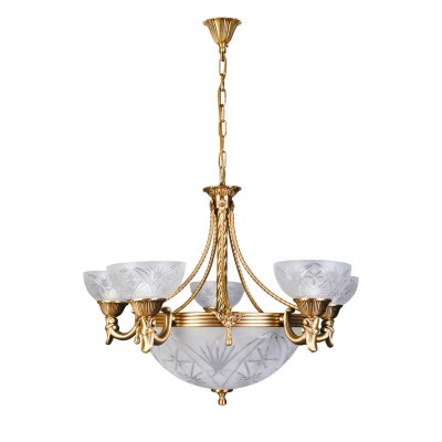 Люстра Mw light 317011708 Афродита Люстра Mw light 317011708 АфродитаПодвесные<br>Описание модели 317011708: Истинным ценителям изящества, грации и благородства придется по душе люстра из коллекции «Афродита». Она покоряет четкостью форм и торжественным величием. В центре композиции – большой плафон из матового стекла в виде полусферы. Его окружают маленькие плафоны, представляющие собой чаши, которые также декорированы необычными резным узорами. Освежающий белый тон выгодно смотрится в сочетании с бронзовым оттенком металлического основания, богато украшенного орнаментом и различными резными элементами. Этот светильник станет идеальным дополнением классического интерьера. Рекомендуемая площадь освещения порядка 21 кв.м.<br><br>Установка на натяжной потолок: Да<br>S освещ. до, м2: 21<br>Крепление: Крюк<br>Тип лампы: накаливания / энергосбережения / LED-светодиодная<br>Тип цоколя: E14/E27<br>Количество ламп: 5<br>MAX мощность ламп, Вт: 60<br>Диаметр, мм мм: 700<br>Длина цепи/провода, мм: 230<br>Высота, мм: 950<br>Поверхность арматуры: глянцевый, рельефный<br>Цвет арматуры: бронзовый<br>Общая мощность, Вт: 420