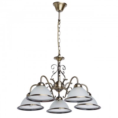 Люстра De markt 318014405 Олимп Люстра De markt 318014405 ОлимпПодвесные<br>Описание модели 318014405: Люстра из коллекции «Олимп» проста и вместе с тем функциональна. Металлическое основание цвета античной бронзы, рифленые плафоны из матового стекла, расширенные к низу и декорированные плоскими металлическими кольцами обеспечивают яркий световой поток. Люстра украшена фантазийными завитками из металла. Рекомендуемая площадь освещения порядка 15 кв.м.<br><br>Установка на натяжной потолок: Да<br>S освещ. до, м2: 15<br>Крепление: Крюк<br>Тип лампы: Накаливания / энергосбережения / светодиодная<br>Тип цоколя: E27<br>Количество ламп: 5<br>MAX мощность ламп, Вт: 60<br>Диаметр, мм мм: 640<br>Длина цепи/провода, мм: 250<br>Высота, мм: 850<br>Цвет арматуры: бронзовый