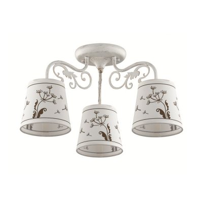 Люстра потолочная Lumion 3205/3C ZINETTA Люстра потолочная Lumion 3205/3C ZINETTAПотолочные<br>Люстра потолочная 3205/3C серии Zinetta оформлена в классическом стиле. Люстра состоит из тканевых абажуров с веселым принтом и белой, украшенной золотой патиной, арматуры с ажурными декоративными элементами. С данной моделью в доме всегда будет хорошее настроение. Цоколь E14. Мощность 3x40W. Нет ламп в комплекте.<br><br>Установка на натяжной потолок: Да<br>S освещ. до, м2: 6<br>Крепление: Потолочное<br>Тип лампы: накаливания / энергосбережения / LED-светодиодная<br>Тип цоколя: E14<br>Цвет арматуры: белый<br>Количество ламп: 3<br>Ширина, мм: 490<br>Диаметр, мм мм: 490<br>Длина, мм: 490<br>Высота, мм: 265<br>MAX мощность ламп, Вт: 40