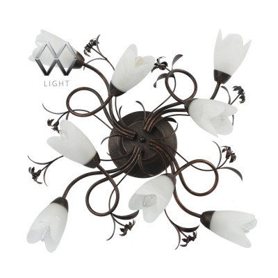 Люстра Mw light 323013708 Аида Люстра Mw light 323013708 АидаПотолочные<br>Описание модели 323013708: Игривый дизайн светильника Аида живо украсит домашний интерьер и осветит пространство большой площади. Стеклянные плафоны с молочными разводами из алебастра выполнены в виде раскрывающихся бутонов! Патинированное металлическое основание кофейного оттенка вьётся плавными линиями, на которых разместились декоративные элементы из тонко проработанного металла. Благодаря потолочной форме конструкции и светлому оттенку плафонов, светильник по достоинству оценят самые требовательные покупатели.<br><br>Установка на натяжной потолок: Ограничено<br>S освещ. до, м2: 16<br>Крепление: Планка<br>Тип товара: Люстра<br>Тип лампы: накаливания / энергосбережения / LED-светодиодная<br>Тип цоколя: E14<br>Количество ламп: 8<br>MAX мощность ламп, Вт: 40<br>Диаметр, мм мм: 770<br>Высота, мм: 240<br>Цвет арматуры: коричневый<br>Общая мощность, Вт: 320