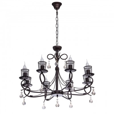 Светильник De Markt 323015608 Светильник De Markt 323015608Подвесные<br>323015608 - это Необычная люстра из коллекции Аида сочетает в себе готическую романтичность и классическую красоту. Она выполнена в стиле легкой ковки. Матовое металлическое основание насыщенного кофейного оттенка гармонично сочетается с оригинально расположенными рожками и фигурами розетками. В качестве источников света выступают свечи, каждую из которых окутывает плафон из метализированной сетки. Особый шарм светильнику придают подвесы из хрустального стекла цвета шампань.<br><br>S освещ. до, м2: 24<br>Тип лампы: накаливания / энергосбережения / LED-светодиодная<br>Тип цоколя: E14<br>Количество ламп: 8<br>MAX мощность ламп, Вт: 60<br>Диаметр, мм мм: 660<br>Длина цепи/провода, мм: 340<br>Высота, мм: 950<br>Цвет арматуры: черный
