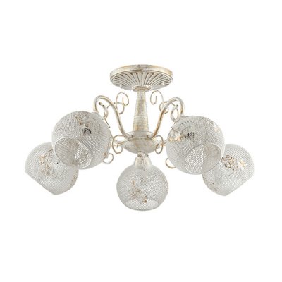 Люстра потолочная Lumion 3231/5C ELINA Люстра потолочная Lumion 3231/5C ELINAПотолочные<br>Что нам известно о данной модели: Люстра потолочная 3231/5C серии Elina оформлена в классическом стиле. Люстра состоит из металлических сетчатых абажуров с ажурным декором и арматуры белого с золотой патиной цвета. Простота линий и изгибов в данной модели дополняется незаурядностью абажуров, что и привлекает внимание. Цоколь E14. Мощность 5x40W. Нет ламп в комплекте.<br><br>S освещ. до, м2: 10<br>Крепление: Потолочное<br>Тип лампы: накаливания / энергосбережения / LED-светодиодная<br>Тип цоколя: E14<br>Количество ламп: 5<br>Ширина, мм: 590<br>MAX мощность ламп, Вт: 40<br>Диаметр, мм мм: 590<br>Длина, мм: 590<br>Высота, мм: 290<br>Цвет арматуры: белый