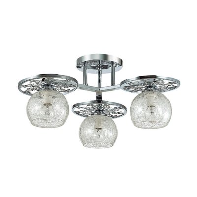 Люстра потолочная Lumion 3233/3C LUNETT Люстра потолочная Lumion 3233/3C LUNETTПотолочные<br>Что нам известно о данной модели: Люстра потолочная 3233/3C серии Lunett оформлена в современном стиле. Светильник состоит из стеклянных плафонов с эффектом потресковшегося стекла и хромовой арматуры, украшенной резными элементами. Данная модель имеет оригинальный дизайн, который очень привлекательно смотрится на потолке. Цоколь E14. Мощность 3x40W. Нет ламп в комплекте.<br><br>S освещ. до, м2: 6<br>Крепление: Потолочное<br>Тип лампы: накаливания / энергосбережения / LED-светодиодная<br>Тип цоколя: E14<br>Количество ламп: 3<br>Ширина, мм: 450<br>MAX мощность ламп, Вт: 40<br>Диаметр, мм мм: 450<br>Длина, мм: 450<br>Высота, мм: 230<br>Цвет арматуры: серебристый хром