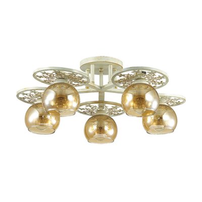 Люстра потолочная Lumion 3234/5C LUNETT Люстра потолочная Lumion 3234/5C LUNETTПотолочные<br>Что нам известно о данной модели: Люстра потолочная 3234/5C серии Lunett оформлена в современном стиле. Люстра состоит из стеклянных плафонов и белой с золотой патиной арматуры, украшенной резными элементами. Данная модель имеет оригинальный дизайн, который очень привлекательно смотрится на потолке. Цоколь E14. Мощность 5x40W. Нет ламп в комплекте.<br><br>S освещ. до, м2: 10<br>Крепление: Потолочное<br>Тип лампы: накаливания / энергосбережения / LED-светодиодная<br>Тип цоколя: E14<br>Количество ламп: 5<br>Ширина, мм: 550<br>MAX мощность ламп, Вт: 40<br>Диаметр, мм мм: 550<br>Длина, мм: 550<br>Высота, мм: 230<br>Цвет арматуры: белый