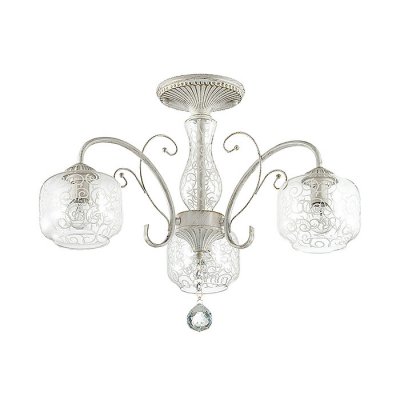 Люстра потолочная Lumion 3238/3C NANNI Люстра потолочная Lumion 3238/3C NANNIПотолочные<br>Люстра потолочная 3238/3C серии Nanni оформлена в классическом стиле.Люстра состоит из воздушных плафонов, изготовленных из стекла с вензельным рисунком и классической арматуры белого с золотой патиной цвета, украшенной стеклянным декоративным элементом с рисунком, перекликающимся с плафонами и хрустальными подвесками. Данная модель настолько нежная и воздушная, что подарит Вам ощущение светлой легкости. Цоколь E14. Мощность 3x60W. Нет ламп в комплекте.<br><br>Установка на натяжной потолок: Да<br>S освещ. до, м2: 9<br>Крепление: Потолочное<br>Тип лампы: накаливания / энергосбережения / LED-светодиодная<br>Тип цоколя: E14<br>Цвет арматуры: белый<br>Количество ламп: 3<br>Ширина, мм: 560<br>Диаметр, мм мм: 560<br>Длина, мм: 560<br>Высота, мм: 380<br>MAX мощность ламп, Вт: 60