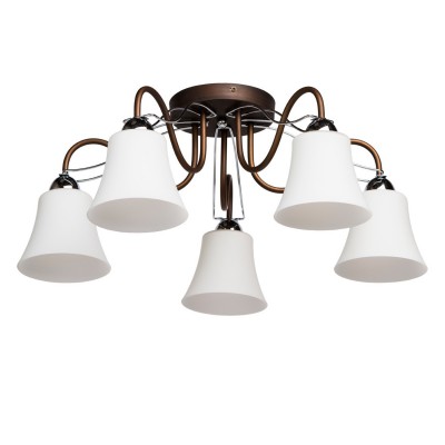 Люстра Mw light 324013105 Альфа Люстра Mw light 324013105 АльфаПотолочные<br>Описание модели 324013105: Идиллия комфорта и функциональности в потолочной модели светильника Ультра спроектирована в соответствии с пожеланиями покупателей, ценящих в декоративном светильнике функциональность и универсальный дизайн. Данный светильник подойдёт для освещения разнообразных жилых помещений, коридоров, кухонь. Металлическое основание имеет хромированные поверхности и поверхности, окрашенные в цвет венге, выигрышно сочетающихся с белоснежными стеклянными плафонами. Потолочная форма и современный дизайн - вот залог успеха продаж данной коллекции!<br><br>Установка на натяжной потолок: Да<br>S освещ. до, м2: 15<br>Крепление: Планка<br>Тип лампы: накаливания / энергосбережения / LED-светодиодная<br>Тип цоколя: E14<br>Количество ламп: 5<br>MAX мощность ламп, Вт: 60<br>Диаметр, мм мм: 610<br>Высота, мм: 250<br>Поверхность арматуры: матовый<br>Цвет арматуры: коричневый<br>Общая мощность, Вт: 300