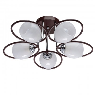 Светильник De Markt 324014205 Светильник De Markt 324014205Потолочные<br>324014205 - это Стильный современный дизайн отличает люстру из коллекции «Альфа». Комбинированное металлическое основание – сочетание металла глянцевого коричневого цвета и цвета хрома. Оба эти оттенка прекрасно сочетаются с плафонами из глянцевого белого стекла, декорированные интересным эффектом ручного окрашивания кистью, благодаря чему взгляд останавливается на этой люстре снова и снова.<br><br>Установка на натяжной потолок: Да<br>S освещ. до, м2: 15<br>Тип лампы: накаливания / энергосбережения / LED-светодиодная<br>Тип цоколя: E27<br>Количество ламп: 5<br>Диаметр, мм мм: 560<br>Высота, мм: 220<br>MAX мощность ламп, Вт: 60