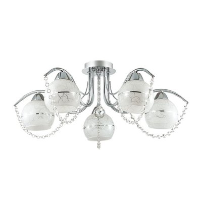 Люстра потолочная Lumion 3251/5C MARIZZA Люстра потолочная Lumion 3251/5C MARIZZAПотолочные<br>Новинка 2016 года! Люстра потолочная 3251/5C серии Marizza оформлена в современном стиле. Люстра состоит из круглых белых стеклянных плафонов с металлической окантовкой и хромовой арматуры, украшенной подвесками из хрусталя. Данная модельсразу приковывает взгляд за счет сияния хрусталя и глянцевой арматуры, великолепно подчеркивающей этот блеск. Цоколь E14. Мощность 5x60W. Нет ламп в комплекте.<br><br>S освещ. до, м2: 15<br>Крепление: Потолочное<br>Тип лампы: накаливания / энергосбережения / LED-светодиодная<br>Тип цоколя: E14<br>Количество ламп: 5<br>Ширина, мм: 660<br>MAX мощность ламп, Вт: 60<br>Диаметр, мм мм: 660<br>Длина, мм: 660<br>Высота, мм: 225<br>Цвет арматуры: серебристый хром