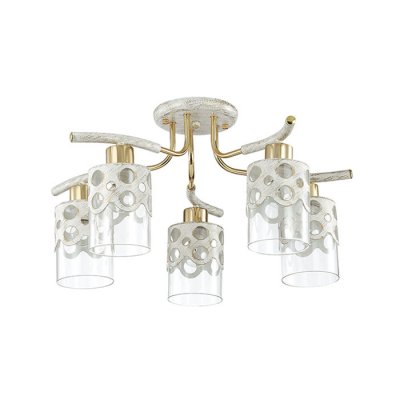 Люстра потолочная Lumion 3271/5C COLETT Люстра потолочная Lumion 3271/5C COLETTПотолочные<br>Новинка 2016 года! Люстра потолочная 3271/5C серии Colett оформлена в современном стиле. Светильник состоит из прозрачных стеклянных плафонов, декорированных ажурным металлом, и арматуры в соврменном стиле белого с золотой патиной цвета с золотыми элементами. Данная модель отражает уже не новый, но все еще не выходящий из моды тренд на плафоны с металлическим декором, который смотрится очень стильно при любых дизайнах. Цоколь E14. Мощность 5x60W. Нет ламп в комплекте.<br><br>S освещ. до, м2: 15<br>Крепление: Потолочное<br>Тип лампы: накаливания / энергосбережения / LED-светодиодная<br>Тип цоколя: E14<br>Количество ламп: 5<br>Ширина, мм: 560<br>MAX мощность ламп, Вт: 60<br>Диаметр, мм мм: 560<br>Длина, мм: 560<br>Высота, мм: 290<br>Цвет арматуры: белый
