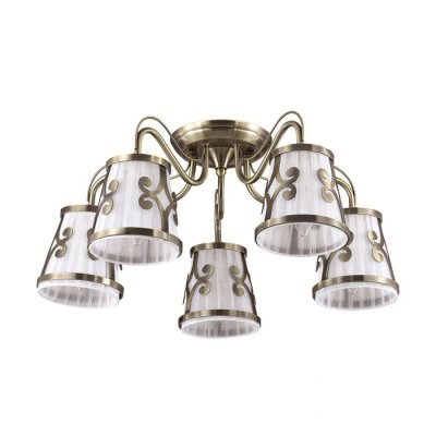 Люстра потолочная Lumion 3285/5C FETIDA Люстра потолочная Lumion 3285/5C FETIDAПотолочные<br>Новинка 2016 года! Люстра 3127/5C серии Fetida оформлена в классическом стиле. Люстра потолочная состоит из абажуров из органзы, украшенных изящным металлическим декором, и классической арматуры бронзового цвета. Классика формы и цвета позволит данной модели стать украшением любой комнаты. Цоколь E14. Мощность 5х60W. Нет ламп в комплекте.<br><br>S освещ. до, м2: 15<br>Крепление: Потолочное<br>Тип лампы: накаливания / энергосбережения / LED-светодиодная<br>Тип цоколя: E14<br>Количество ламп: 5<br>Ширина, мм: 600<br>MAX мощность ламп, Вт: 60<br>Диаметр, мм мм: 600<br>Длина, мм: 600<br>Высота, мм: 280<br>Цвет арматуры: бронзовый