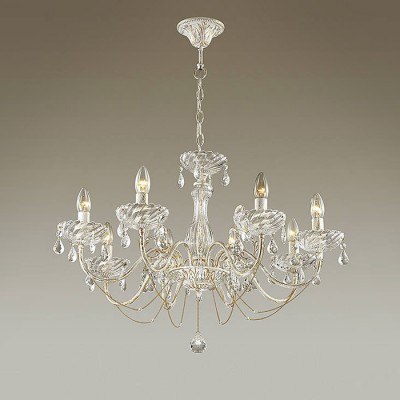Светильник Lumion 3306/8 Светильник Lumion 3306/8Подвесные<br>Легкая, воздушная серия с основанием в белом цвете с золотистой патиной, с ажурными блюдцами создаст легкое праздничное настроение. В центральной стеклянной декоративной колбе свет будет мерцать и переливаться, усиливаться в отблесках хрустальных подвесок. Светильник изящно декорирован металлической цепочкой с хрустальными подвесками.<br><br>Установка на натяжной потолок: Да<br>S освещ. до, м2: 24<br>Крепление: Потолочное<br>Тип лампы: Накаливания / энергосбережения / светодиодная<br>Тип цоколя: E14<br>Количество ламп: 8<br>MAX мощность ламп, Вт: 60<br>Диаметр, мм мм: 765<br>Высота, мм: 480 - 950<br>Цвет арматуры: белый/золотой