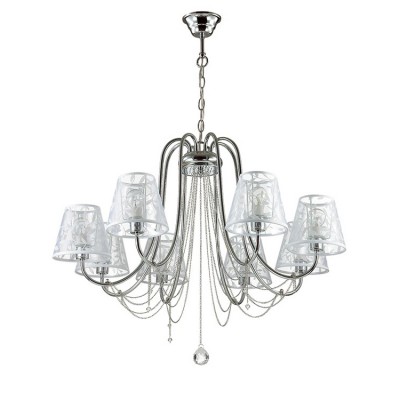 Светильник Lumion 3307/8 Светильник Lumion 3307/8Подвесные<br>Легкая, воздушная, словно парящая в воздухе модель Felikina очаровывает с первого взгляда. Особое изящество ей придает тонкое хромированное основание, цепочки и полупрозрачный абажур.<br><br>Установка на натяжной потолок: Да<br>S освещ. до, м2: 16<br>Крепление: Потолочное<br>Тип лампы: Накаливания / энергосбережения / светодиодная<br>Тип цоколя: E14<br>Количество ламп: 8<br>MAX мощность ламп, Вт: 40<br>Диаметр, мм мм: 790<br>Высота, мм: 545 - 1015